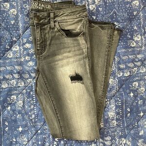 American Eagle Outfitters Gray Skinny Jeans with Distressed Details